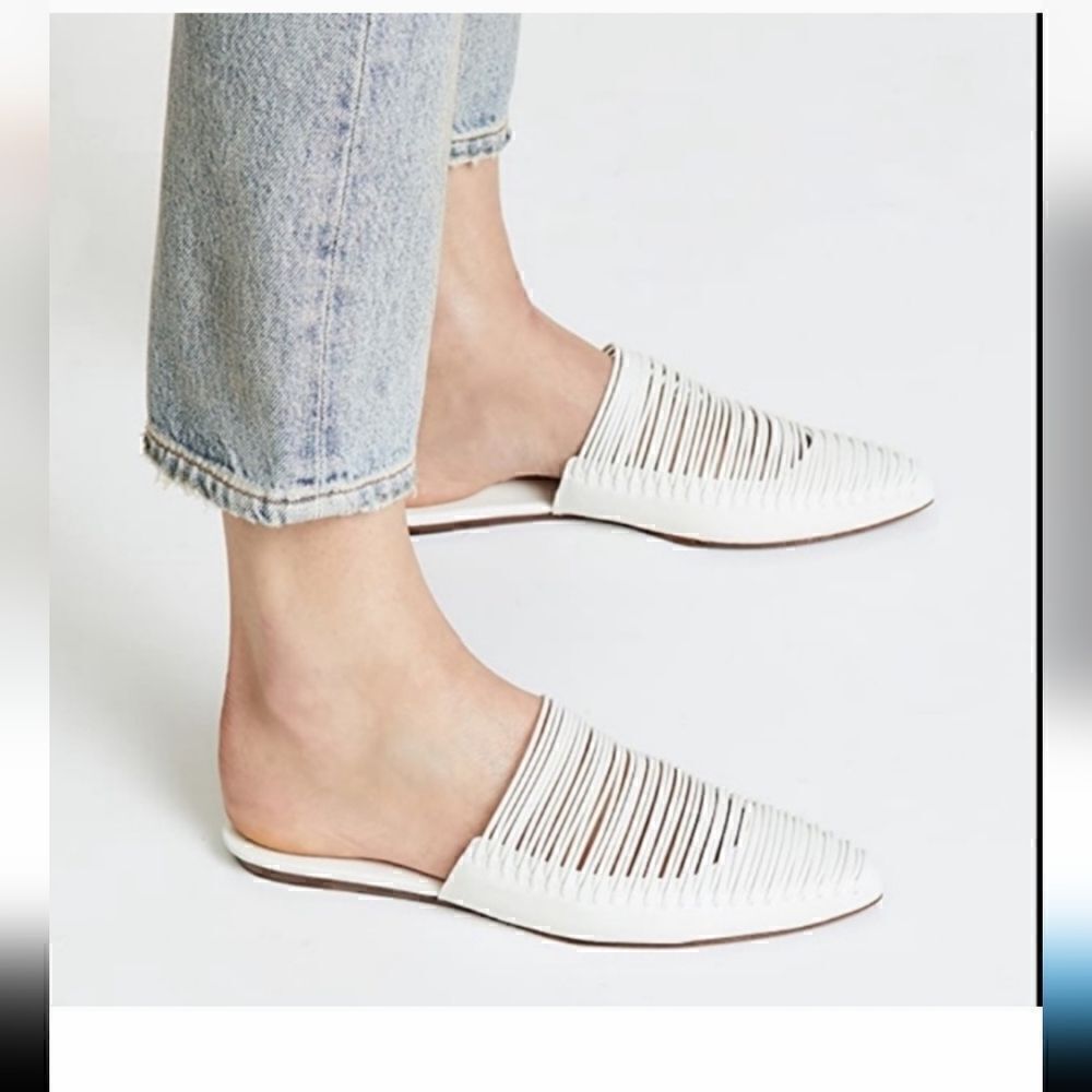 TORY BURCH White Sienna Pointed Toe Slip On Slide Flats size 8M
